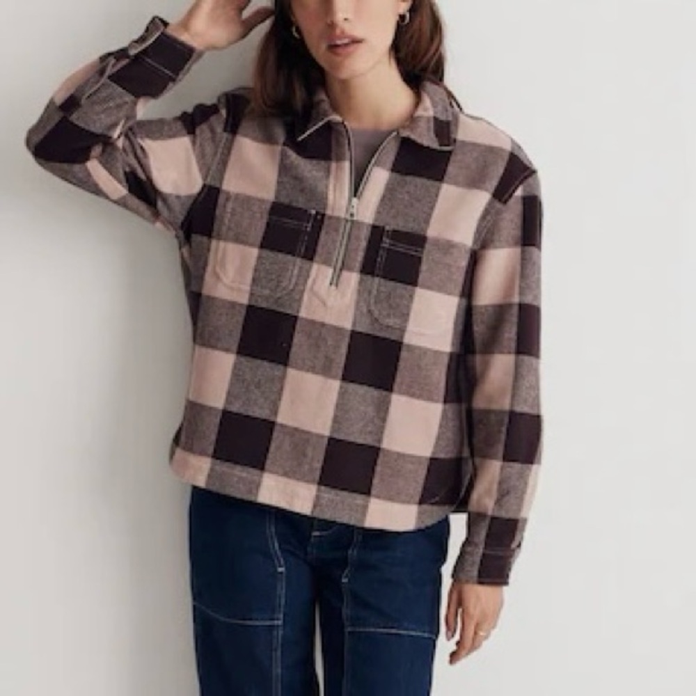 Madewell Waffle knit Half-Zip Popover Shirt size XS in warm sandstone